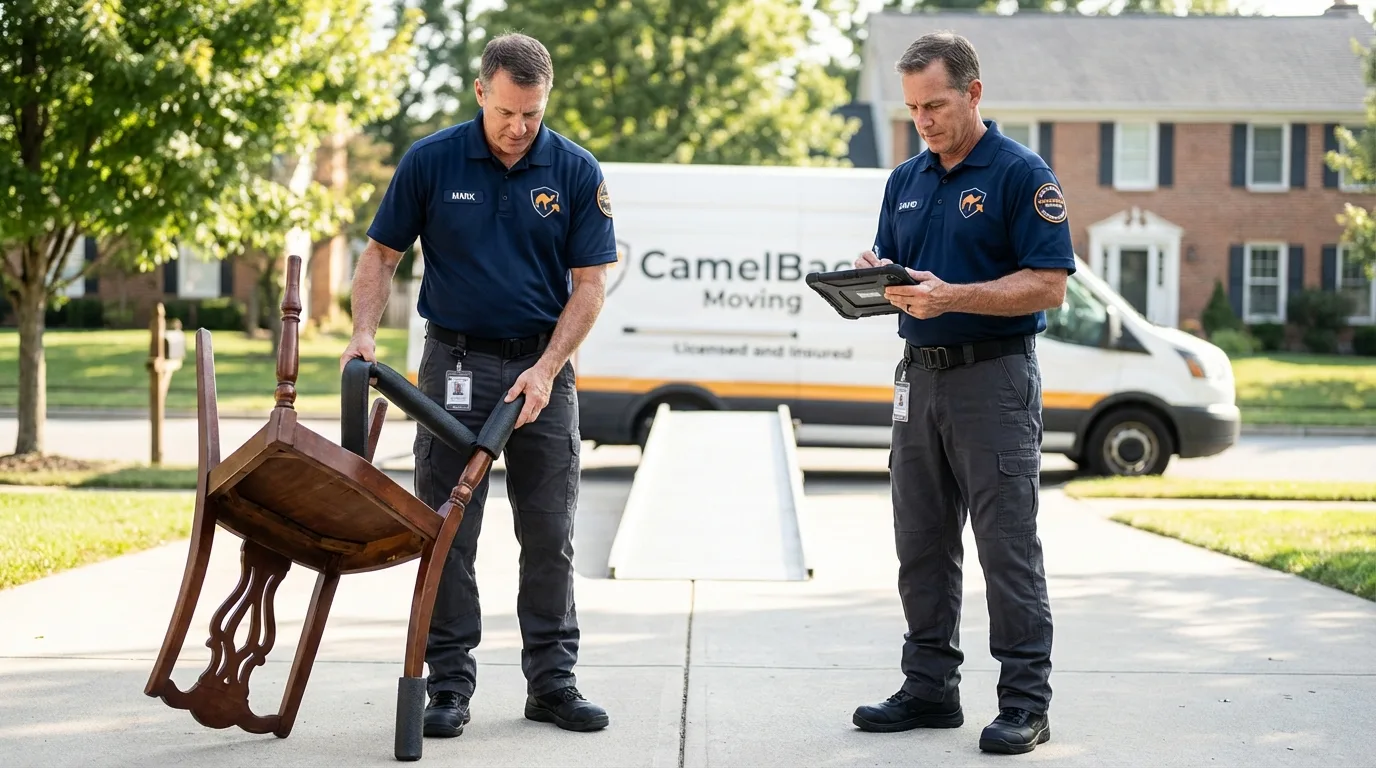 Movers inspecting furniture for damage prevention before loading in Willard, MO